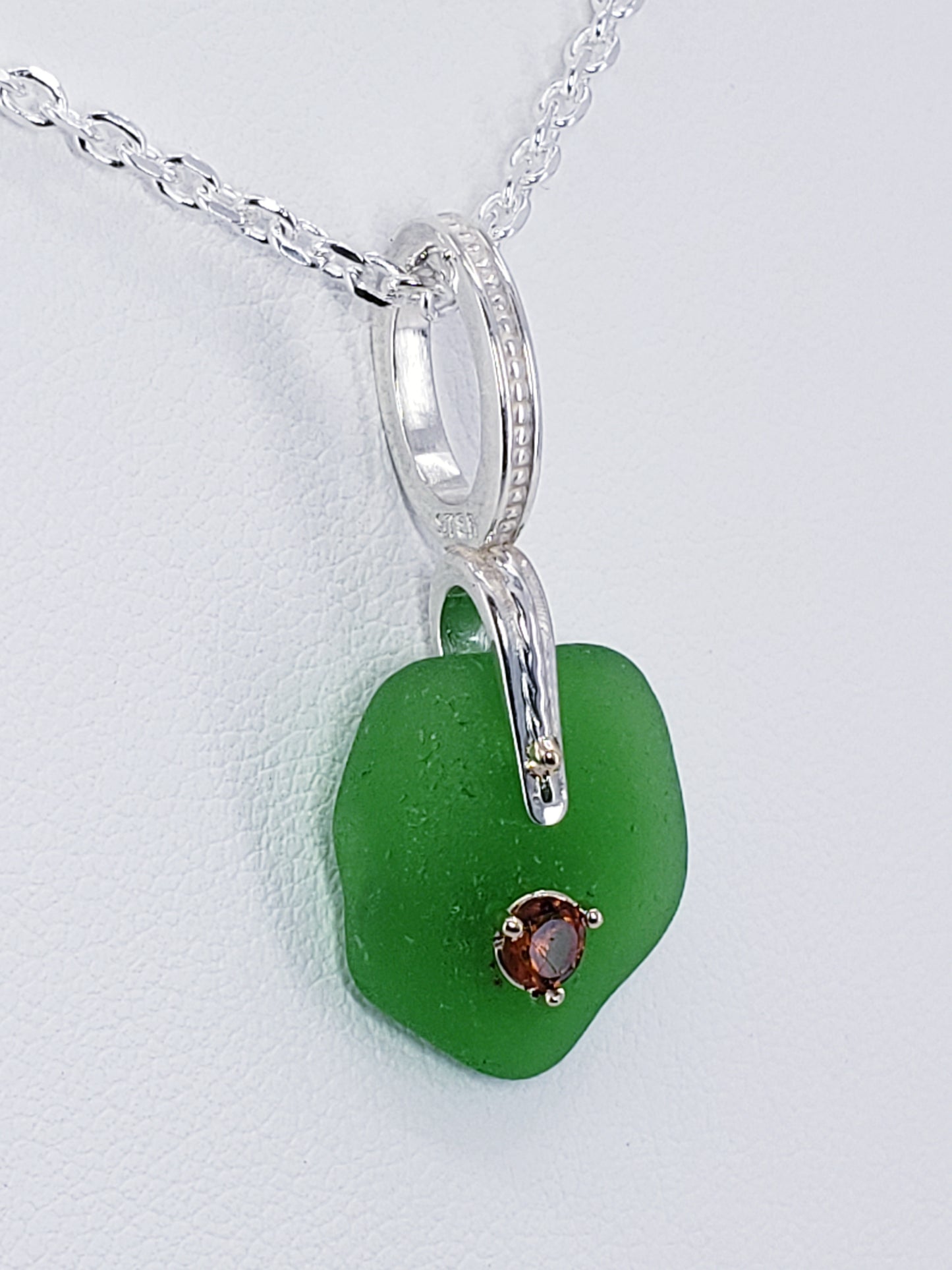 Sterling Silver and 14K Yellow Green Seaglass and Citrine Pendant