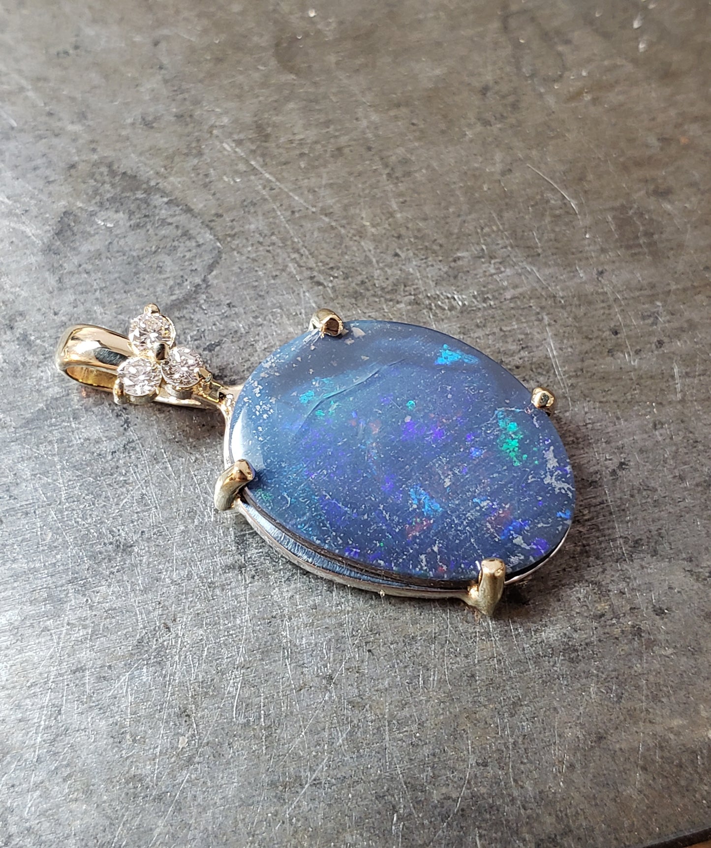 Sterling/10K Gold Opal and Diamond Pendant