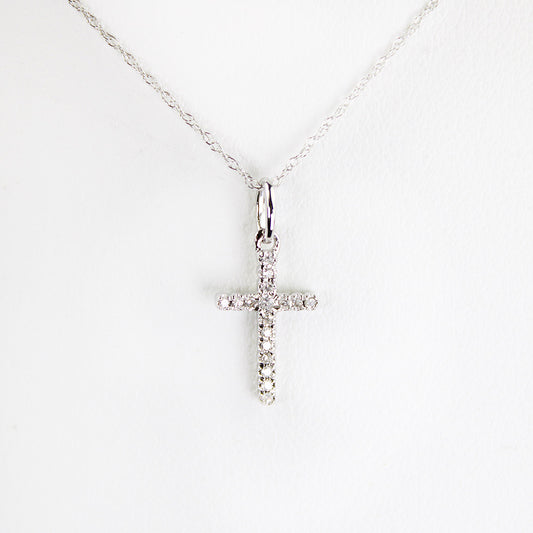 10K White Gold Diamond Cross Necklace