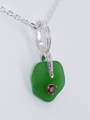 Sterling Silver and 14K Yellow Green Seaglass and Citrine Pendant