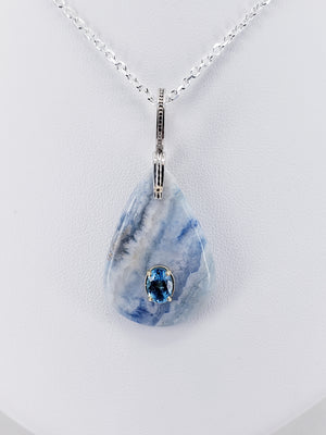 Sterling Silver and 14K Blue Topaz in Agate Pendant