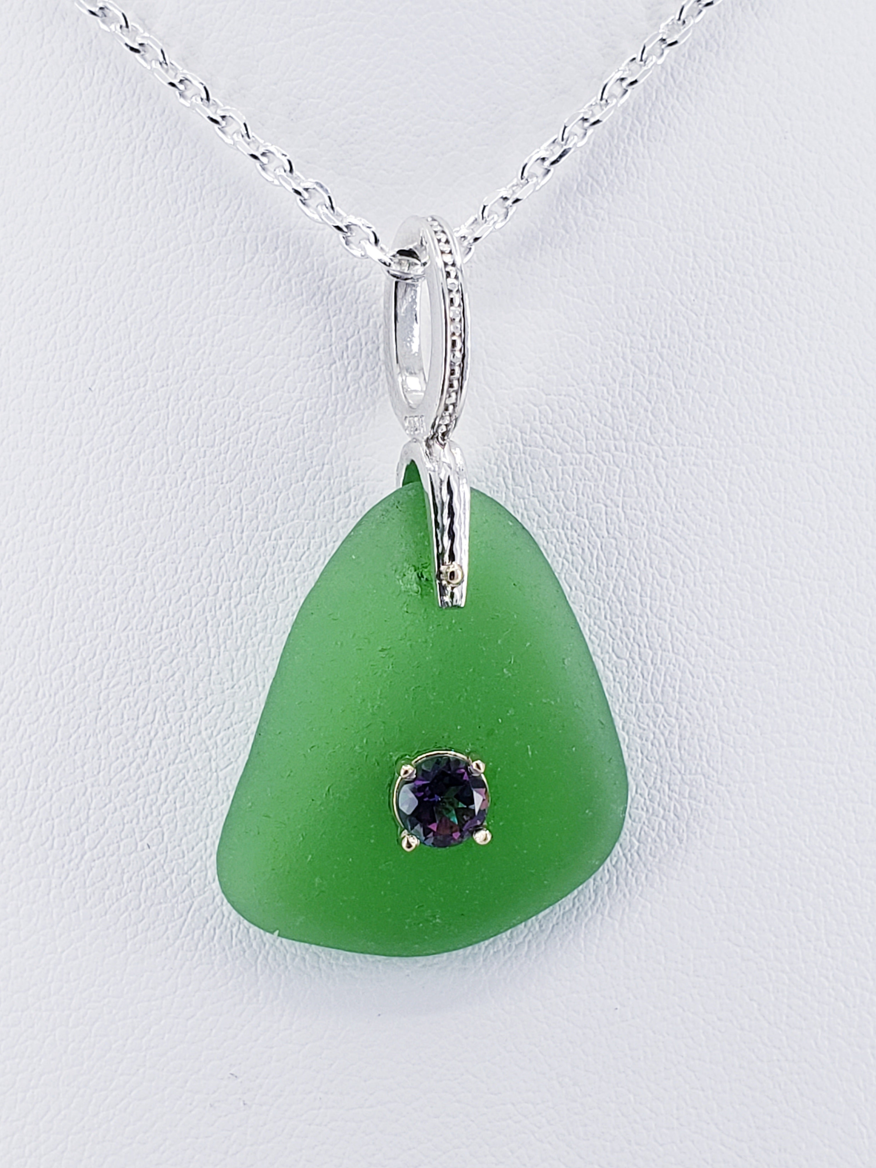 Sterling and 14K Sea Glass and Mystic Topaz Pendant