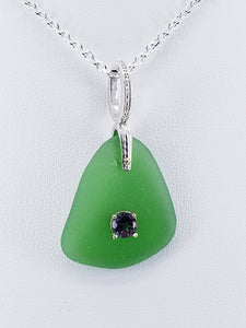Sterling and 14K Sea Glass and Mystic Topaz Pendant