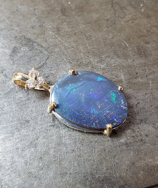 Sterling/10K Gold Opal and Diamond Pendant
