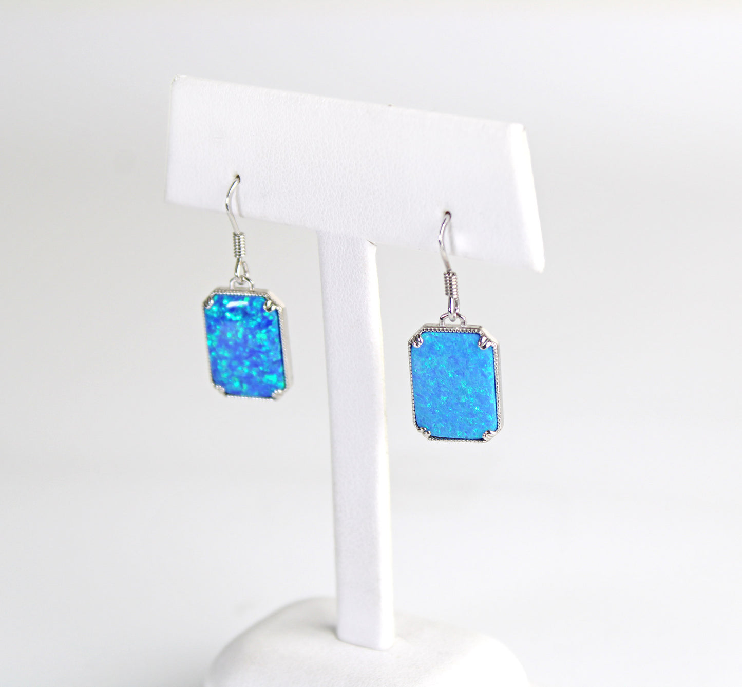 Sterling Silver Blue Imitation Opal Earrings
