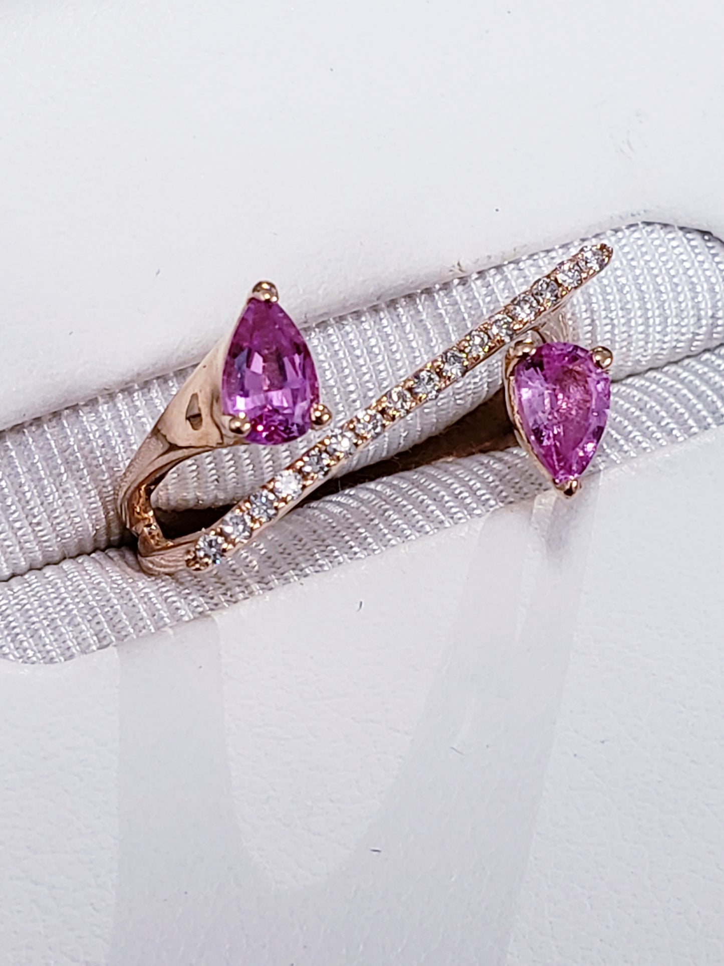 Pink Sapphire and Diamond Open Space Ring
